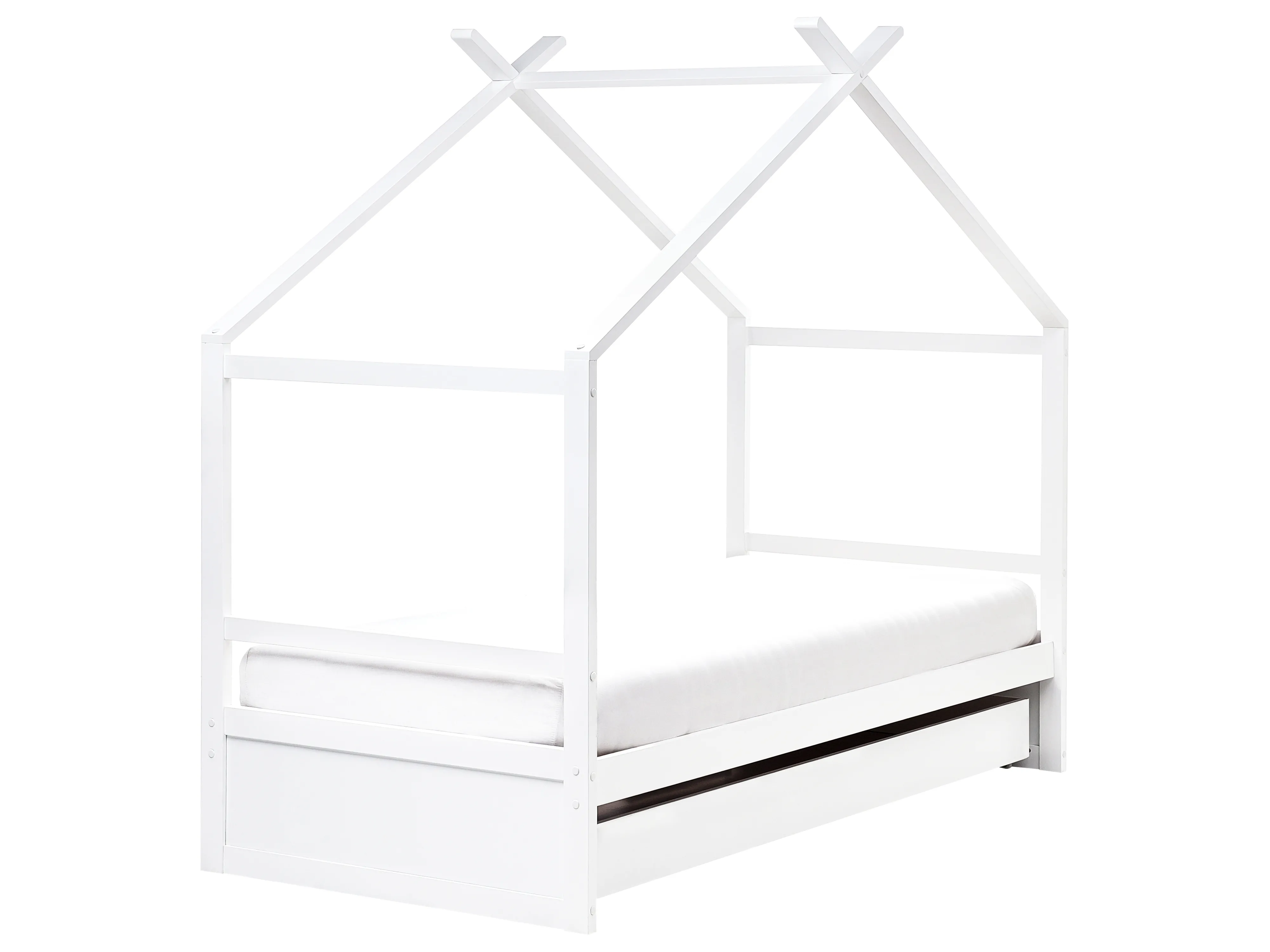 Kinderbed Huis Dennenhout ORGEVAL 90 x 200 cm met opbergruimte Wit
