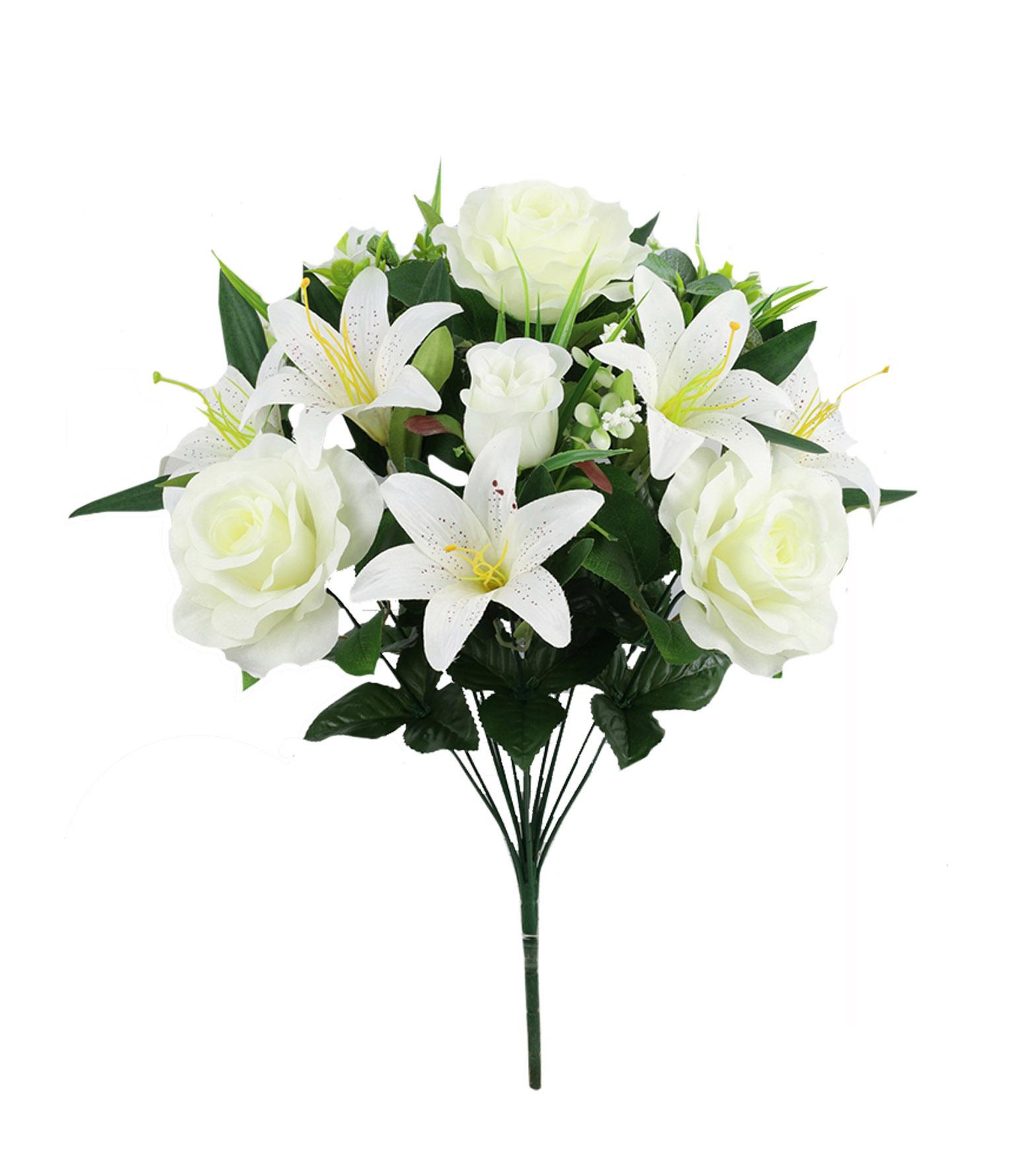 BOUQUET ROSES ET LYS H.51CM BLANC