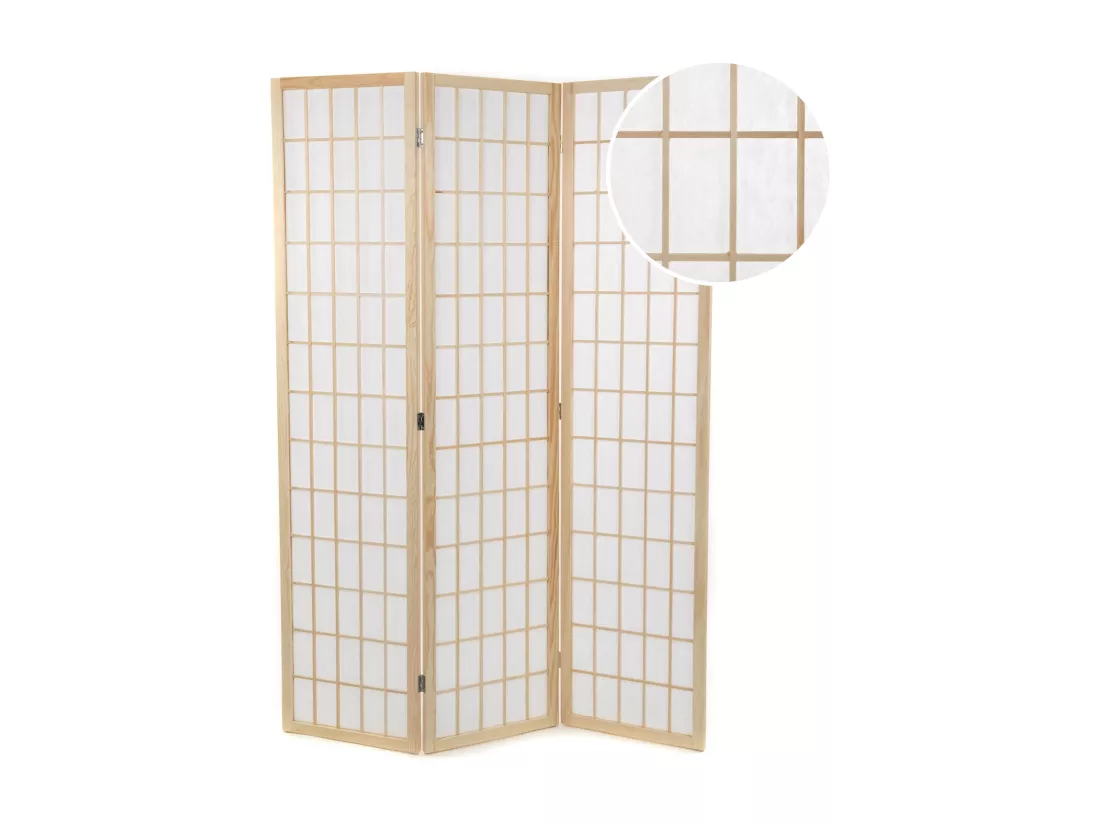 PARAVENT Canva 3 pièces. Bois, papier de riz