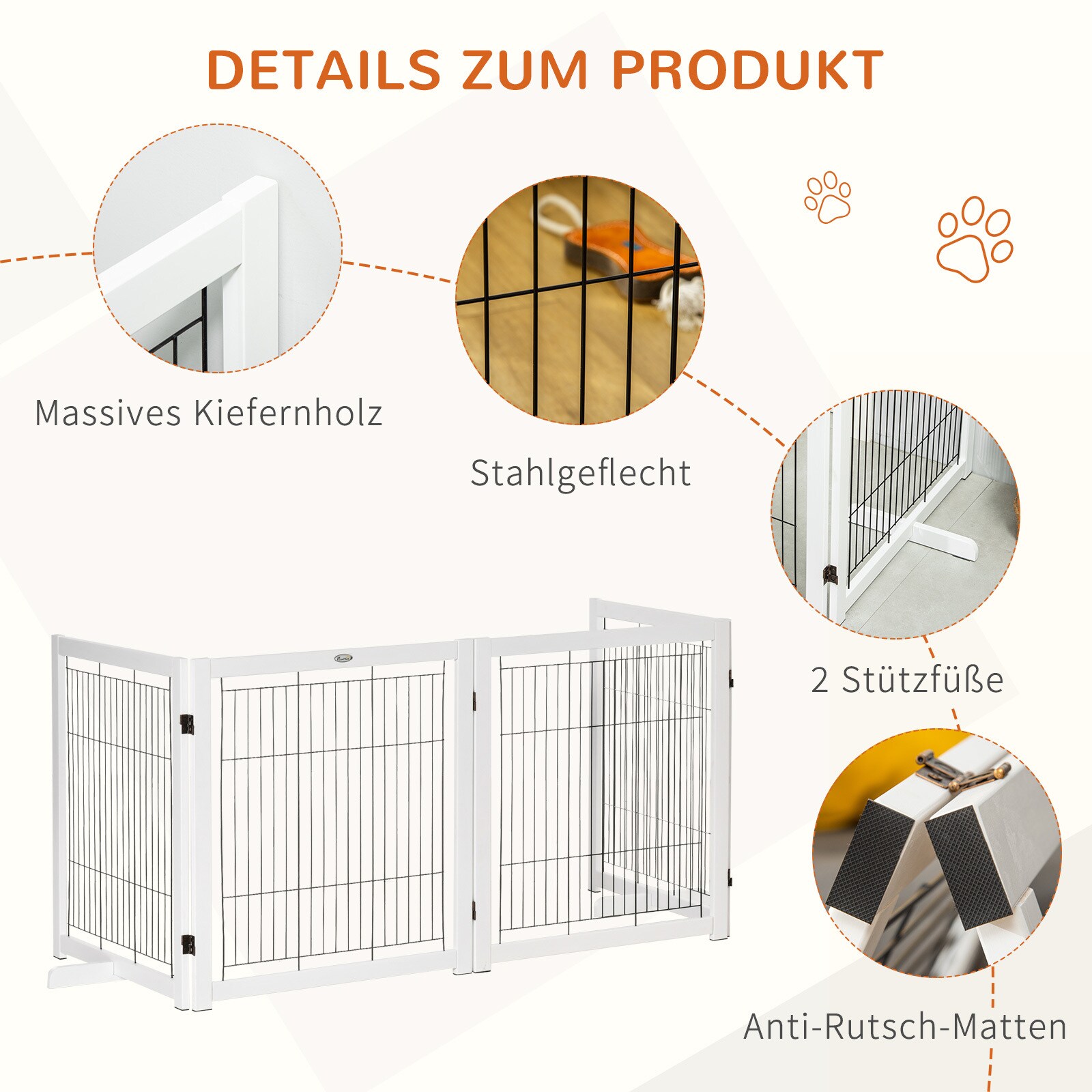 PawHut Absperrgitter mit Faltsystem bunt 305L x 35,5B x 82H cm