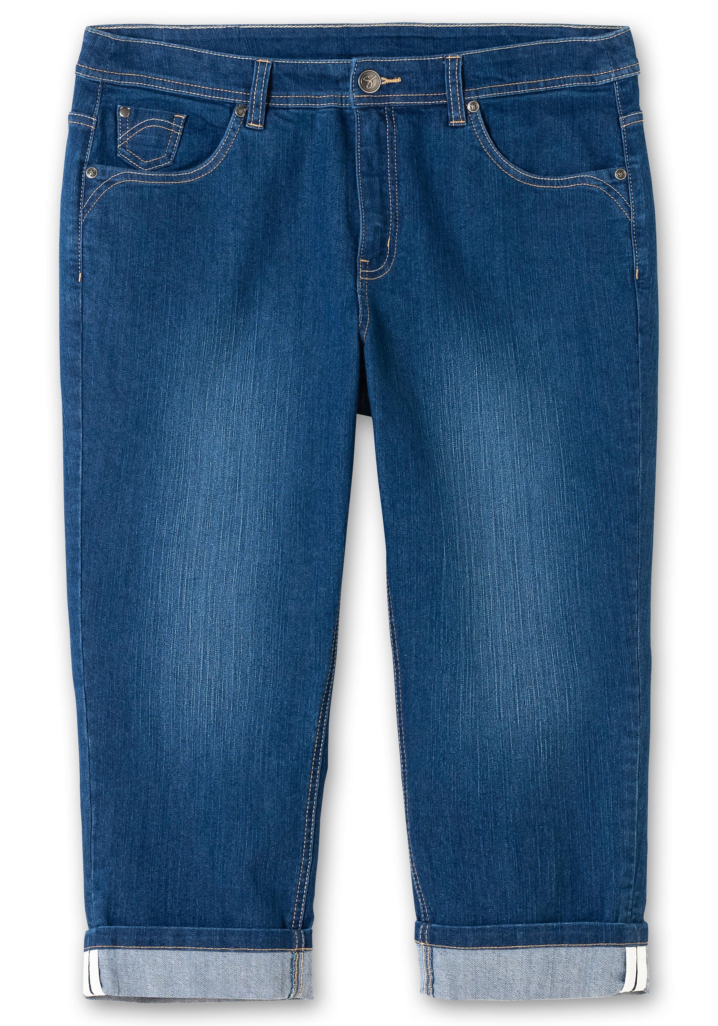 Schmale 7/8-Jeans mit Kontrasttape innen am Saum
