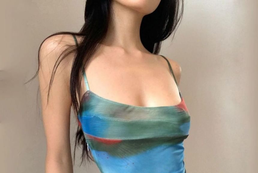 Peach+velvet - Spaghettibandjes Tie Dye Slit Maxi Schede Jurk