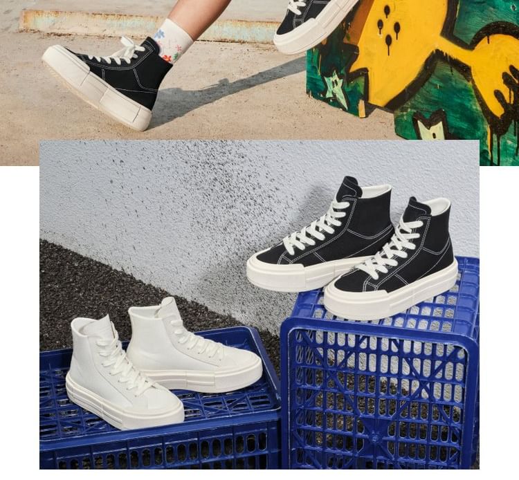 Asterisk - Matching Platform Plain Lace-Up High Top Canvas Sneakers voor Koppels