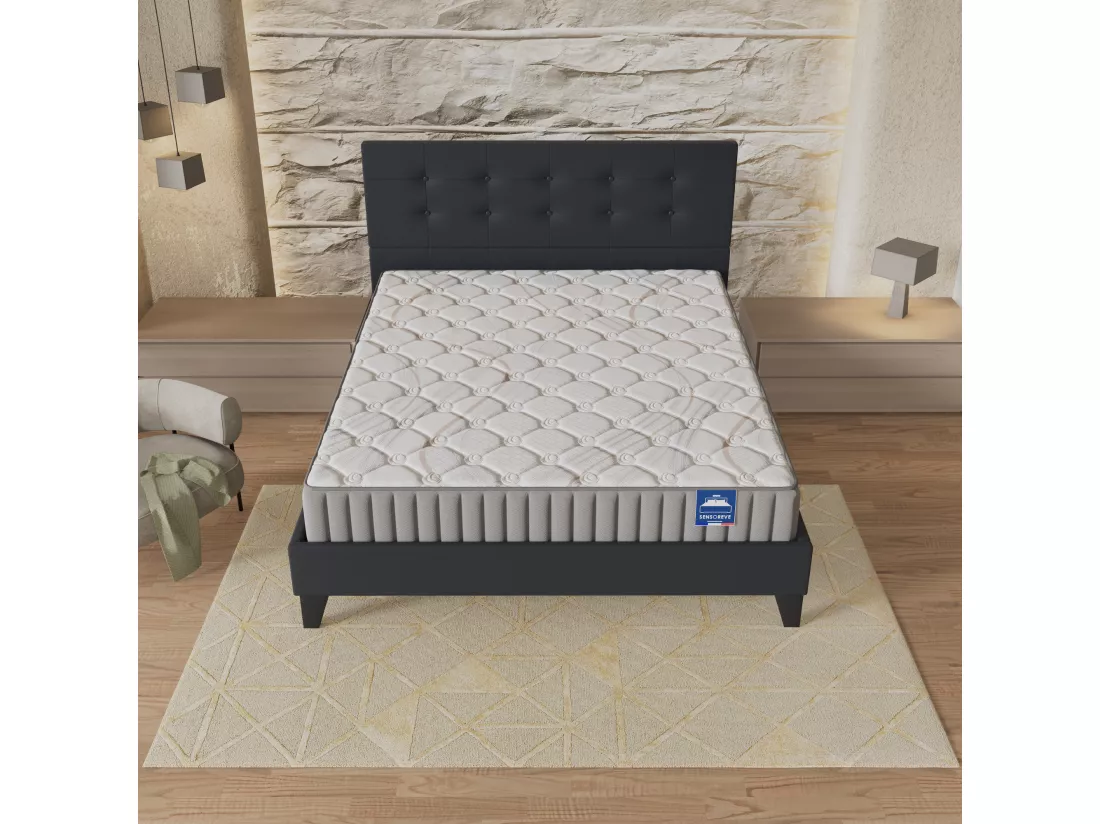 Ensemble Matelas + Lit Avec Tête De Lit 160x200 Cm, Sirius 16cm D’épaisseur Latex Naturel