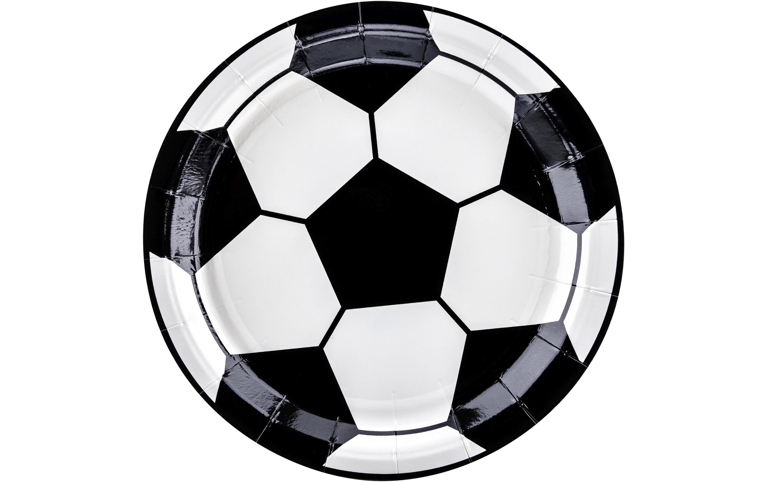 Einwegteller Fussball 18 cm, 6 Stück, Schwarz/WeissPappteller als Tischdekoration
