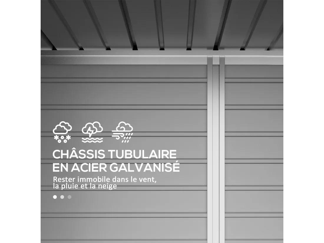 Abri de jardin cabanon dim. 191L x 130l x 166H cm porte verrouillable ventilations tôle acier ondulé gris