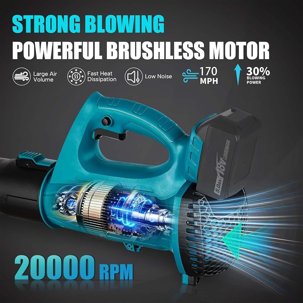 Souffleur de feuilles sans fil, broyeur léger 24 000 tr/min, aspirateur et broyeur de feuilles à 6 vitesses avec batteries et chargeur pour le nettoyage des feuilles, dans le jardin, la terrasse Host : Jardin