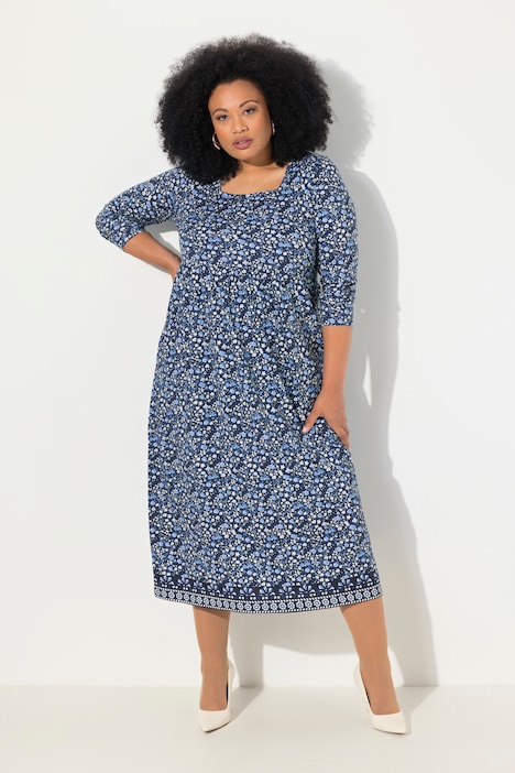 Jerseykleid, A-Linie, Carree-Ausschnitt, Langarm, Taschen