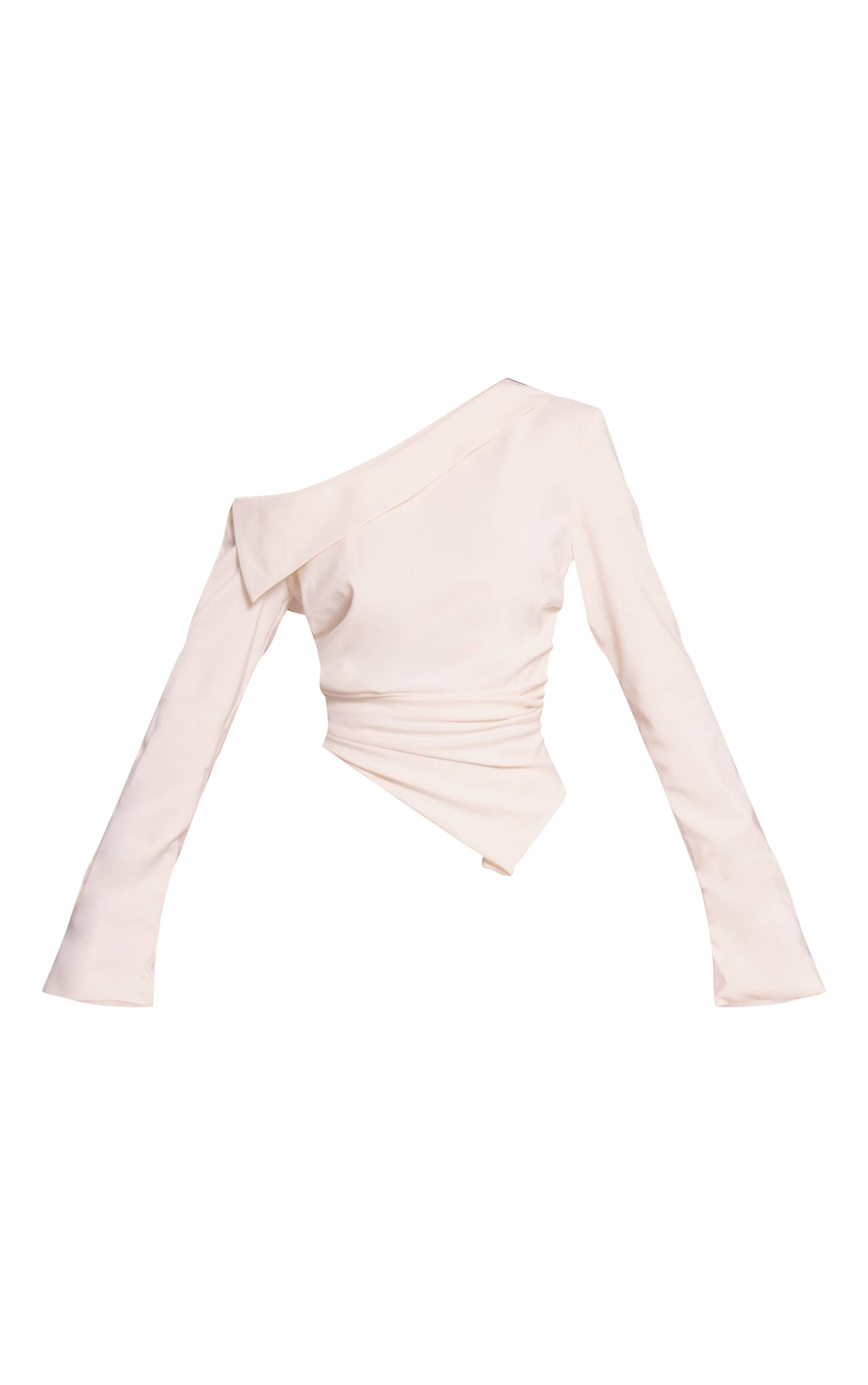 Blanc Chemise À Manches Longues À Rayures Fines Col Bardot Et Ourlet Asymétrique