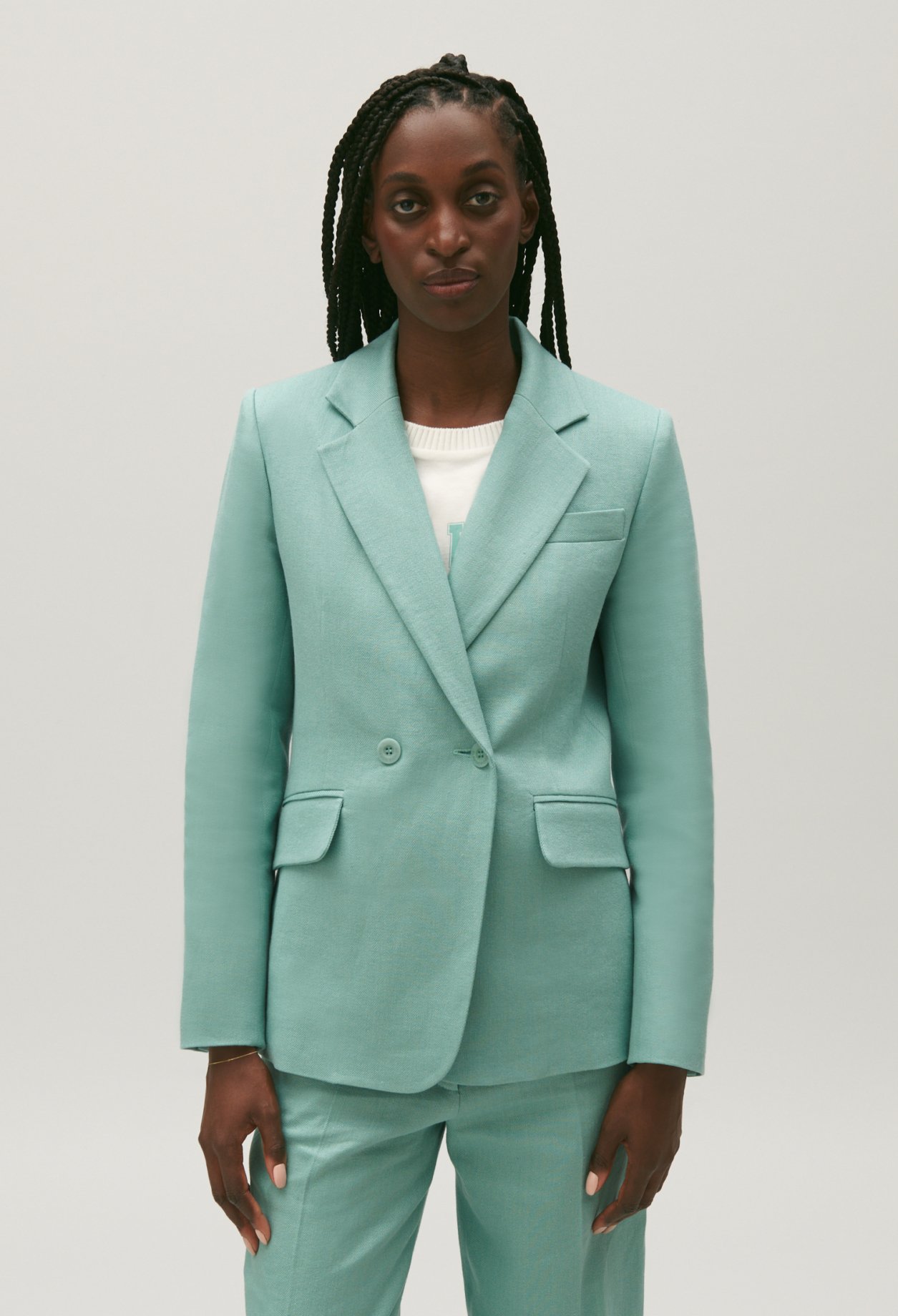 Veste tailleur lin melange vert d'eau