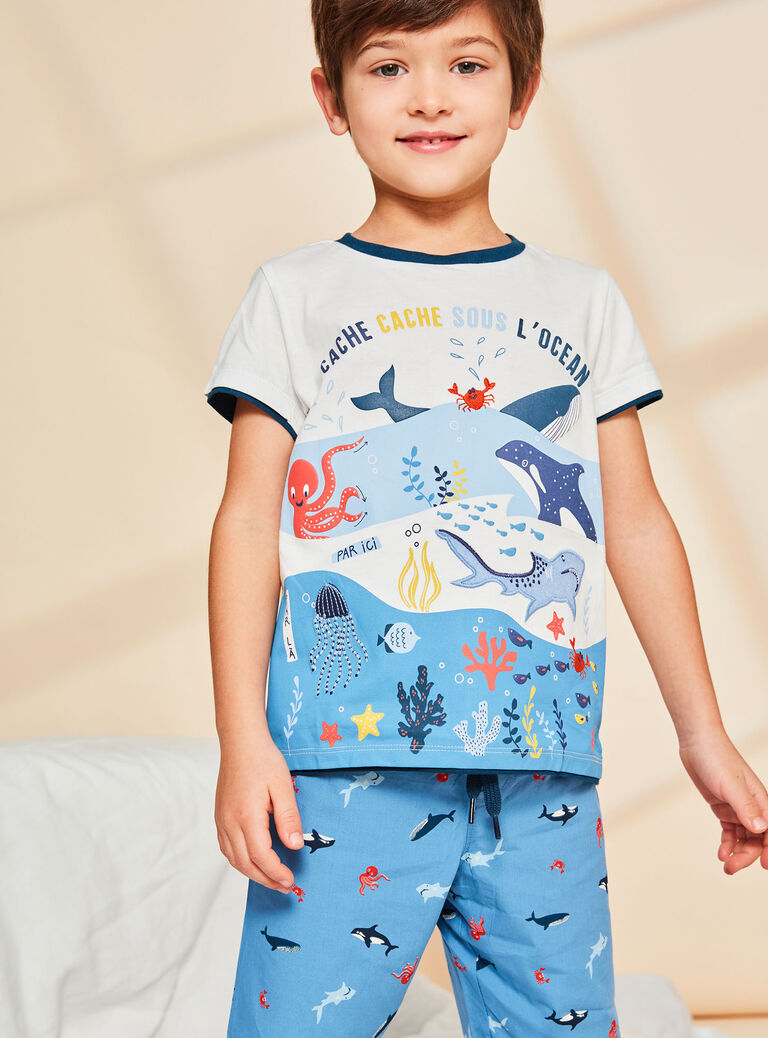 Pyjama écru à motif et imprimé animaux