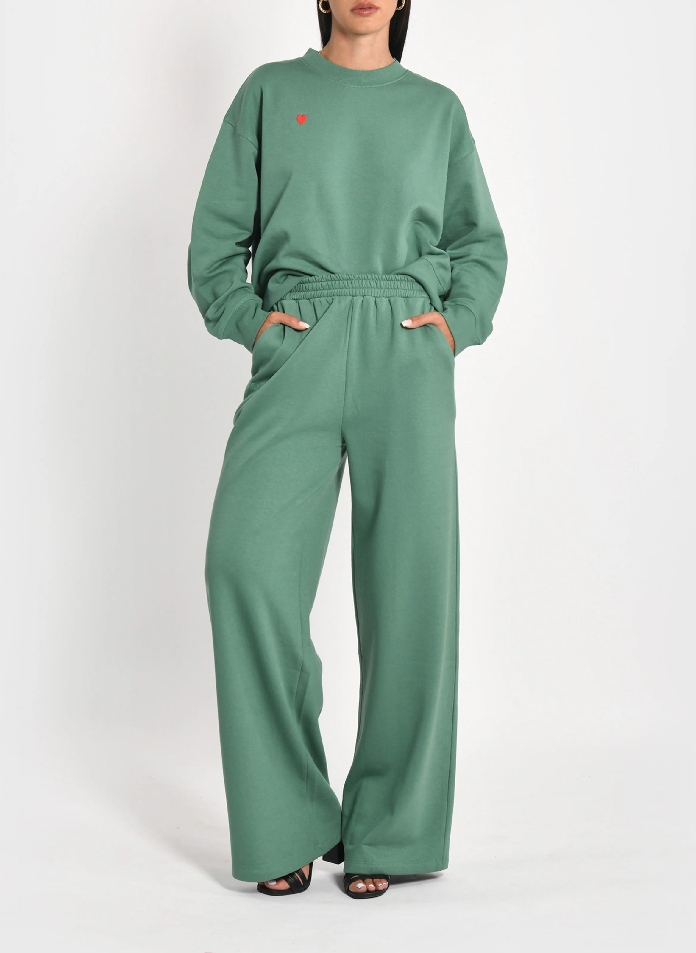 SUZY - Jogging large en coton mélangé | Vert