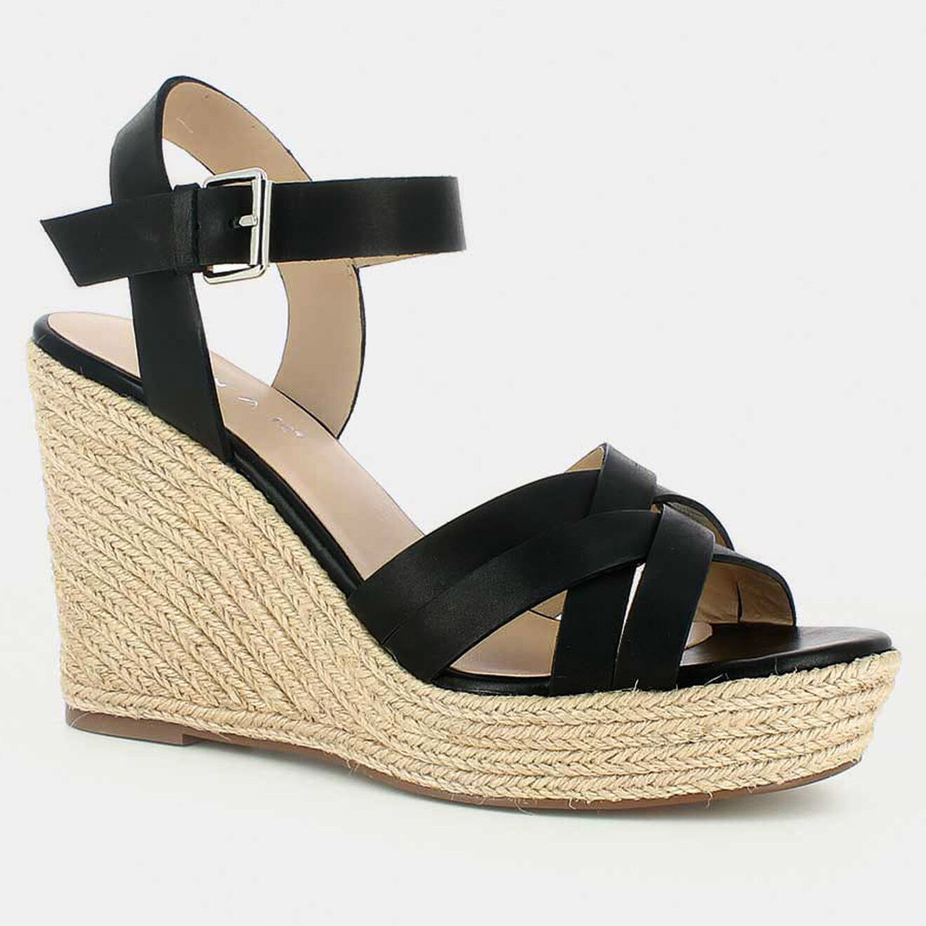 Jonak Sandales compensées en Cuir Sacha noires - Talon 12.5 cm