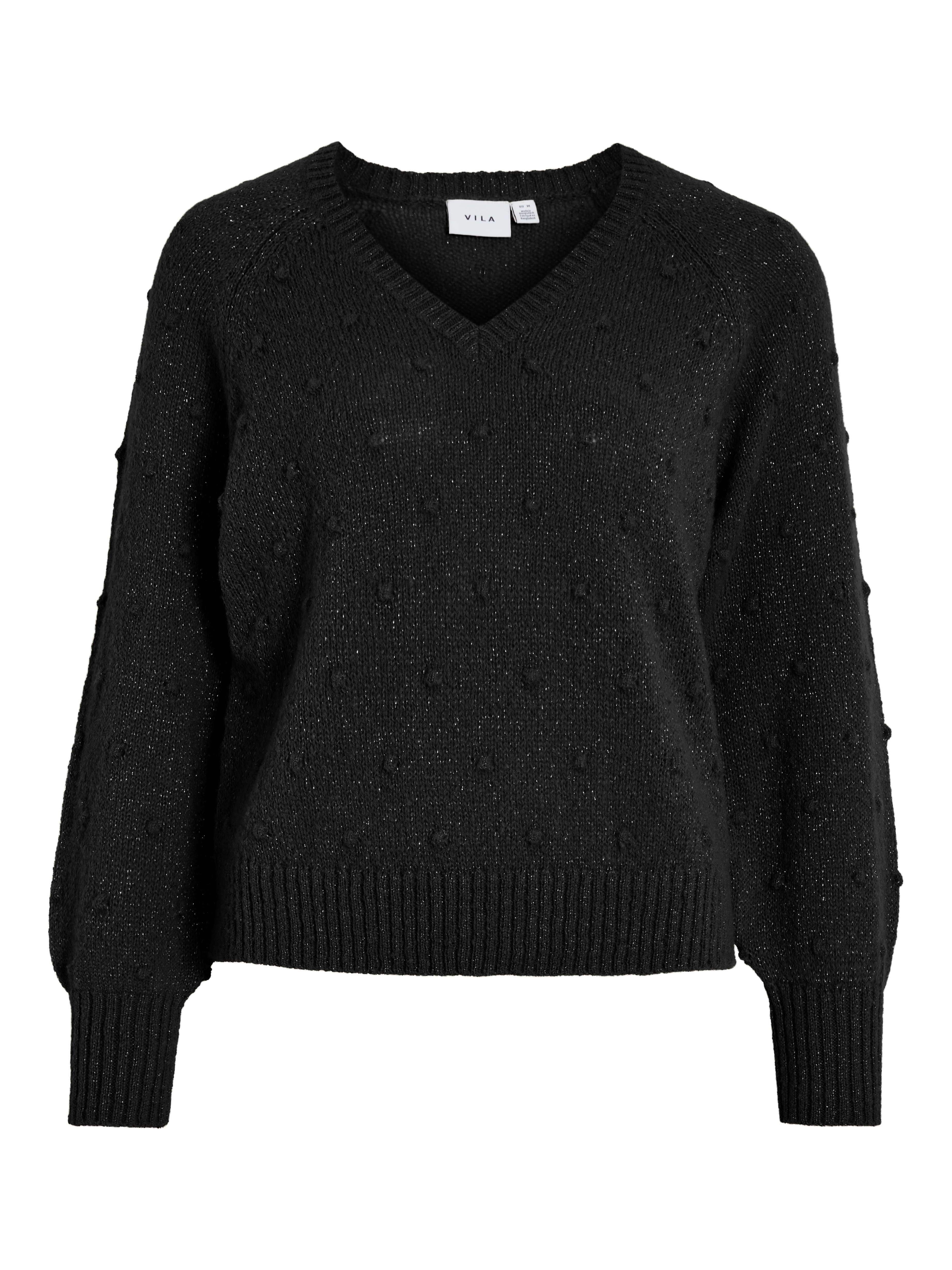 Vila  Vituli V-neck Glitter striktrøje - Black Beauty