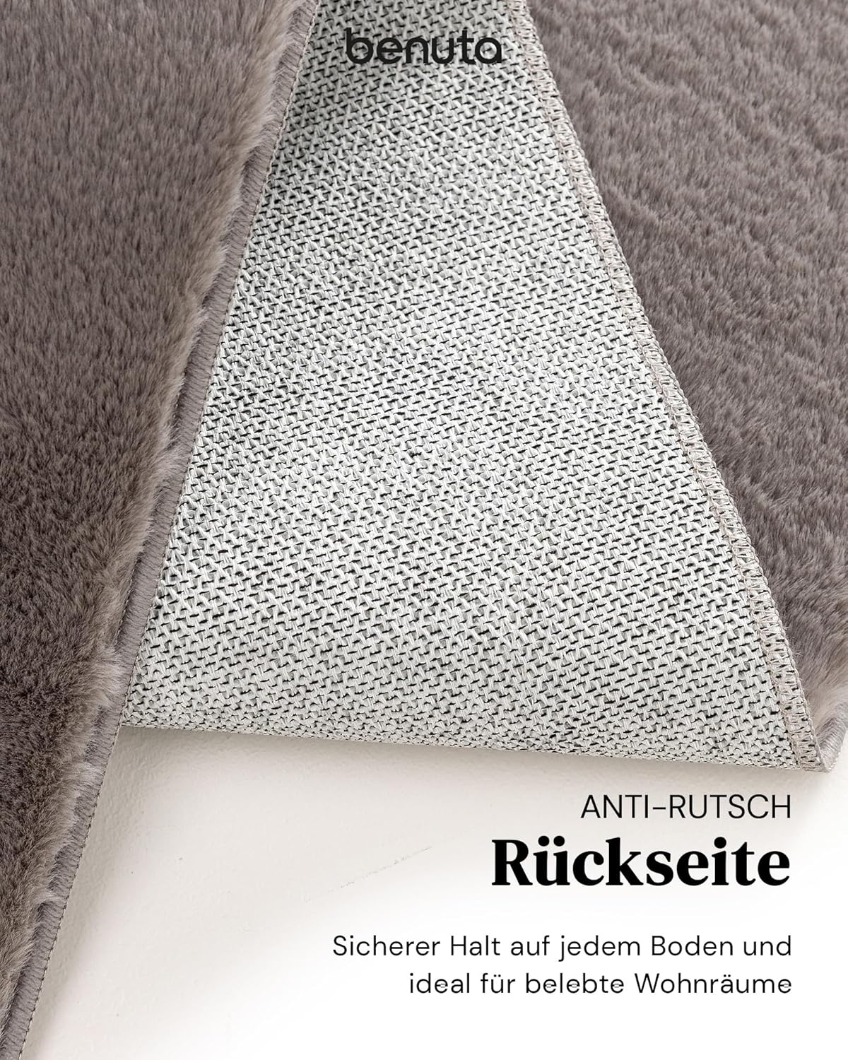 benuta Basic Kunstfaser Fellteppich Furry - Grau 200x290 cm - Weicher Wohnzimmerteppich - Anti-Rutsch-Rückseite - Waschbar - Für Fußbodenheizung geeignet
