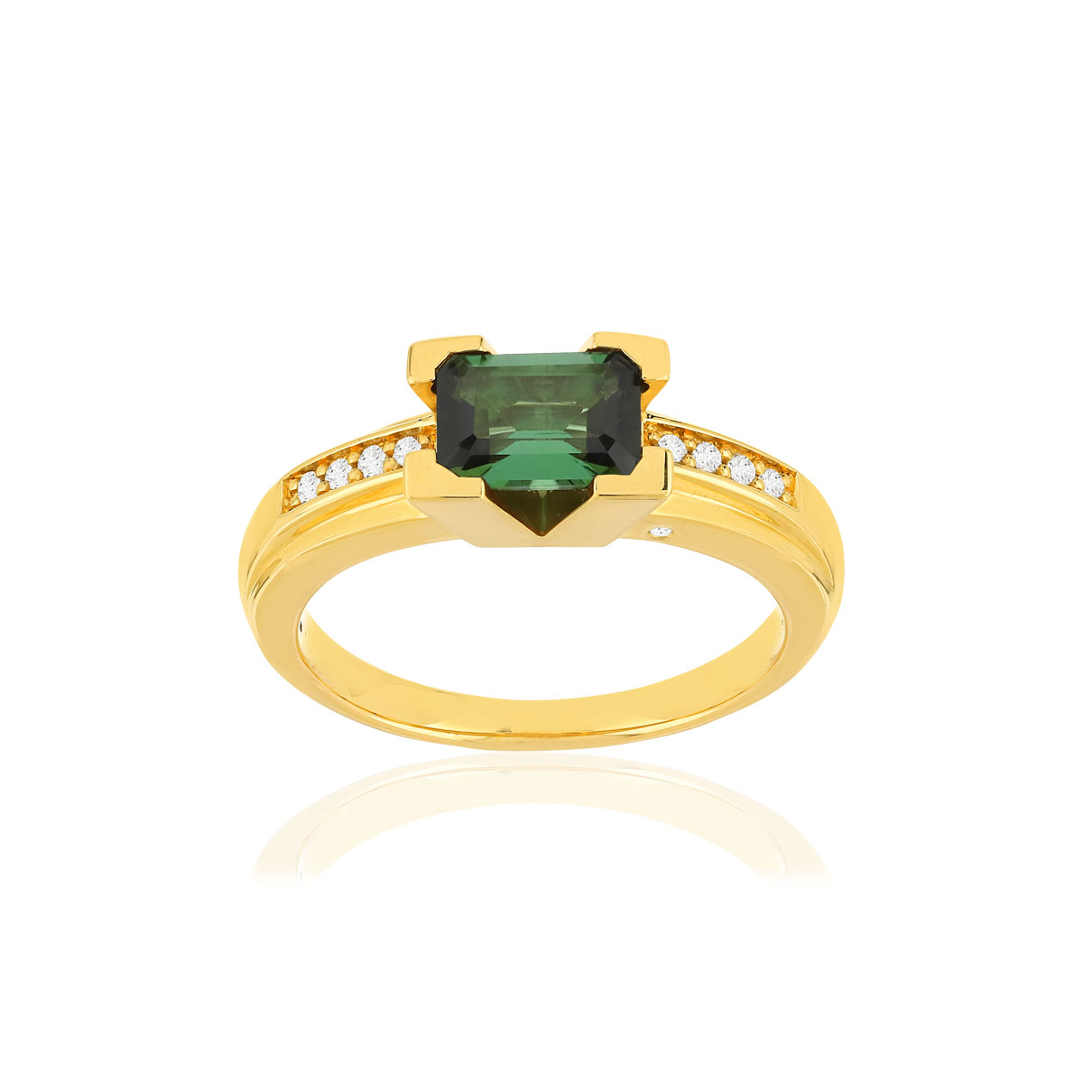 Bague VAN BRILL or jaune 750, tourmaline verte, diamants.