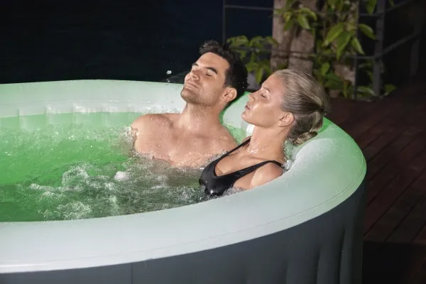 Bestway 60009, 669 L, 4 person(er), Rund, Boble/Jet massage, Acrylonitrilbutadienstyren, PVC, Grå, Hvid