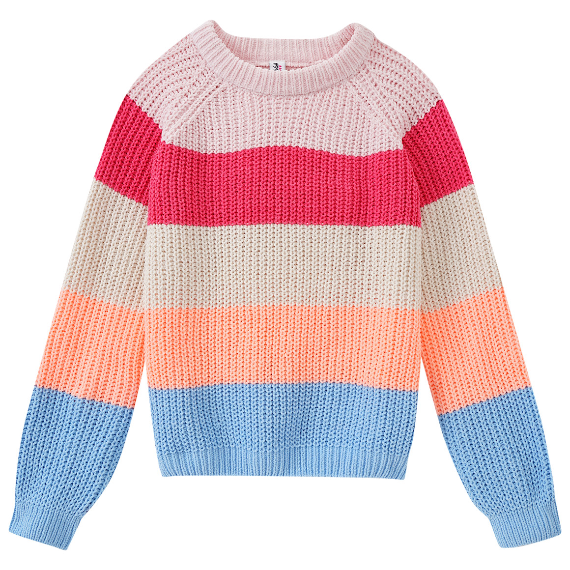 Yigga Mädchen Strickpullover mit Blockstreifen hellblau / beige / pink