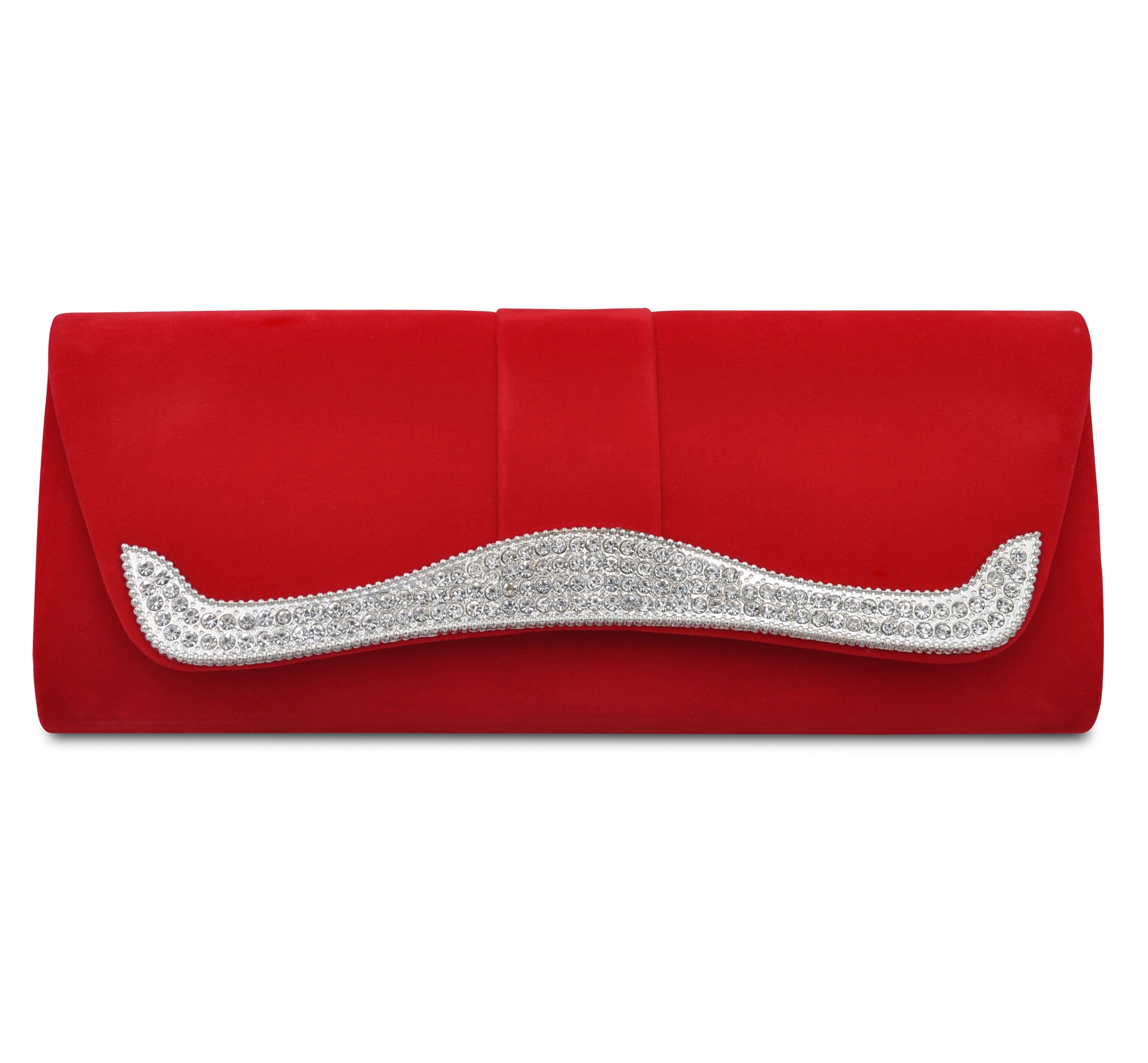 Steuer Modeschmuck Handtasche Damen-Handtasche aus rotem Samt mit Strass-Steinen Tragekette 120cm