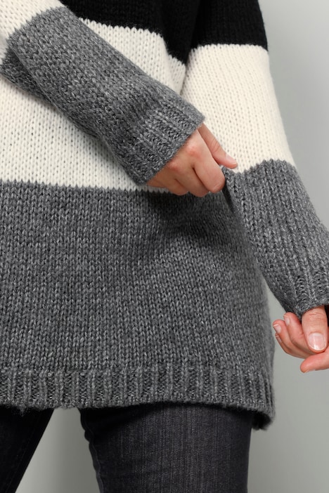 Pullover, oversized, Blockstreifen, V-Ausschnitt, Langarm