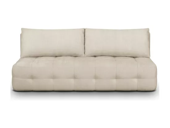 Canapé convertible 3 places avec coffre de rangement en tissu chenille beige - Léo