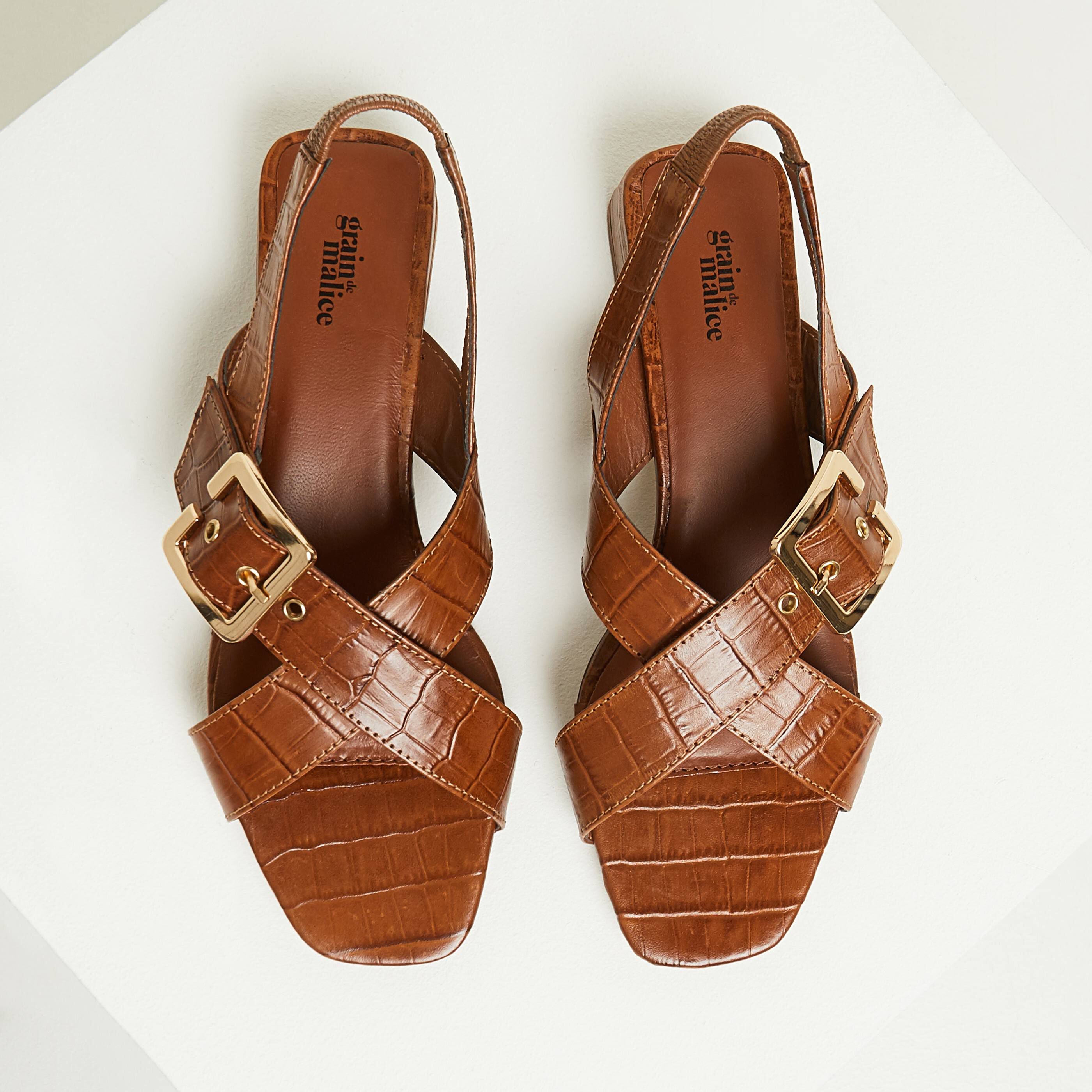 Sandales en cuir femme - CAMEL