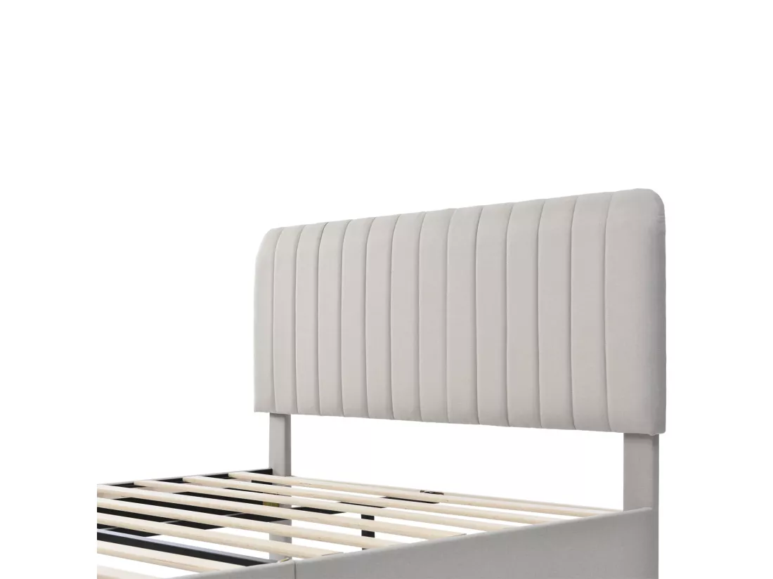 Lit adulte rembourré en tissu lin - 140x200 cm - avec tête de lit réglable et sommier à lattes - Gris clair