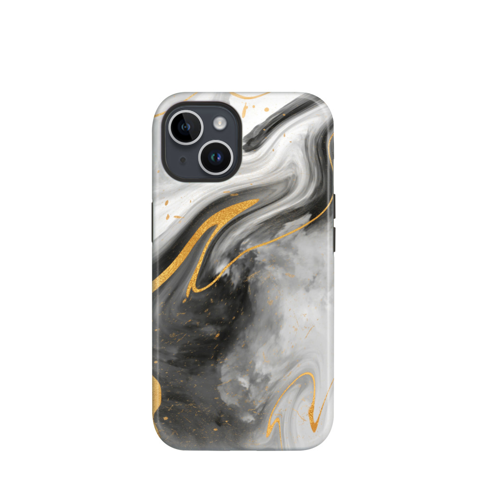 iPhone 14 Hybrid (Kunststoff / Gummi) Hülle Marmor Marble 13 - Schwarz