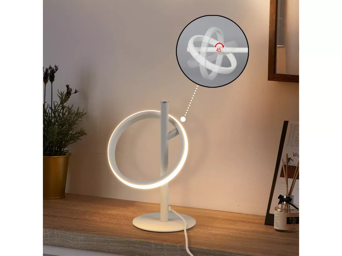 NETTLIFE Lampe de table Moderne LED de table - Blanc Anneau Forme Lampe de chevet Rotation Anneaux amovibles 13W 3000K Blanc chaud