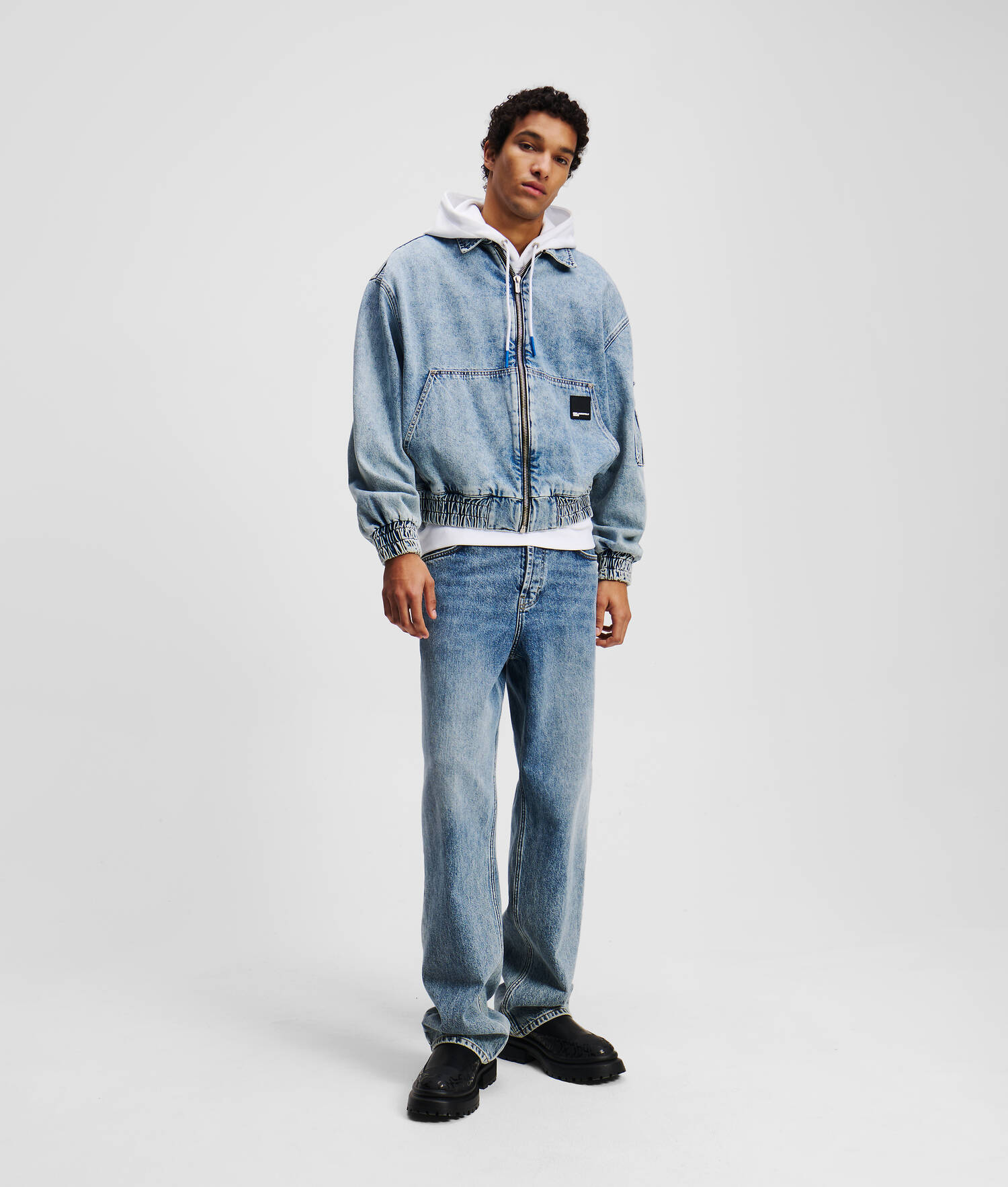 BLOUSON BOMBER EN DENIM - Bleu marbré moyen