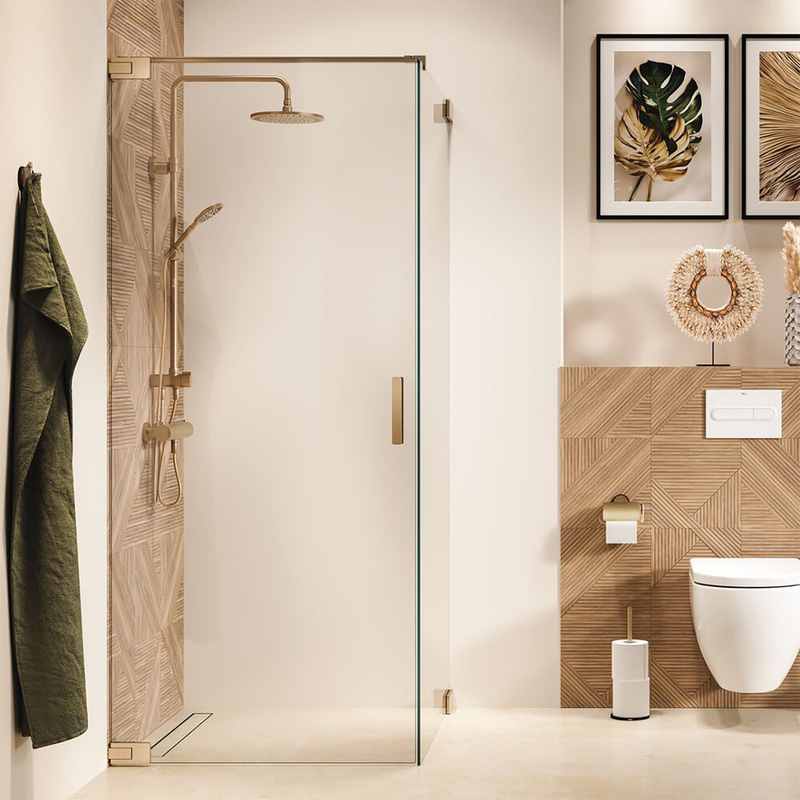 Sealskin Pure draaideur voor combinatie met zijwand 90x200 cm, 8 mm helder veiligheidsglas met antikalklaag geborsteld goud