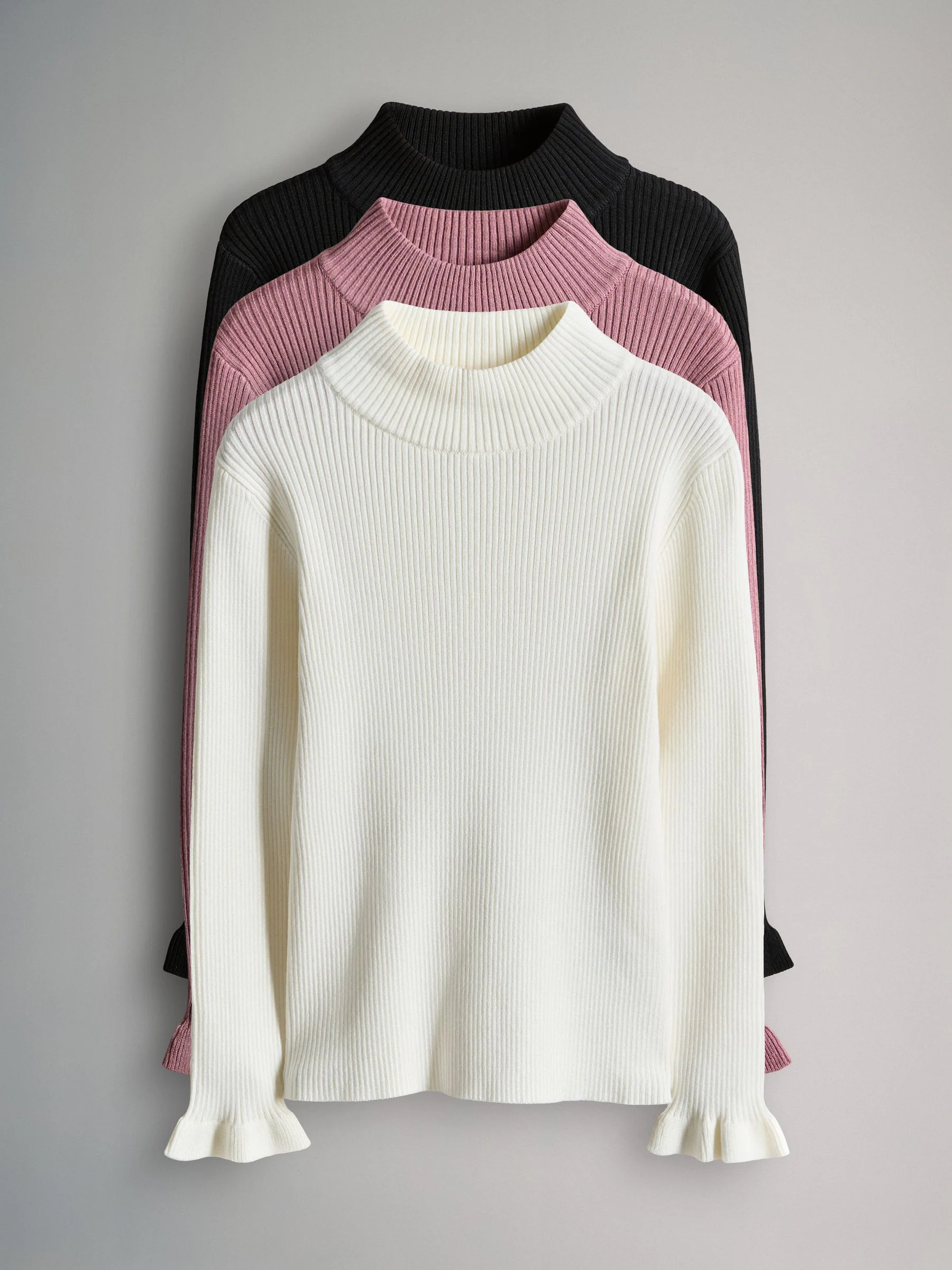 The Set 3 Pack Rib Knit Roll Neck Jumpers