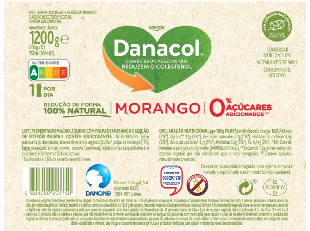 DANACOL DANONE LÍQUIDO MORANGO 12X100G
