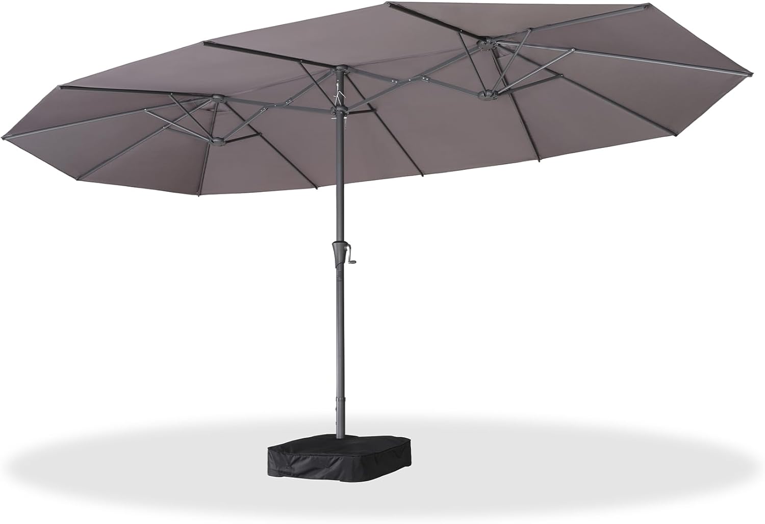 PURPLE LEAF 455 x 270 cm Doppelsonnenschirm Groß, Sonnenschirm XXL mit Kurbel Rechteckig Marktschirm für Terrasse, Balkon, Garten, Gestell Stahl, UV Schutz, Hellgrau