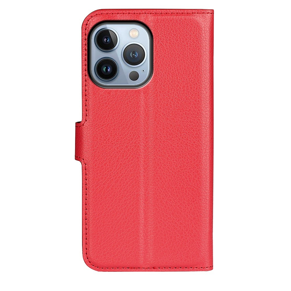 iPhone 14 Pro Leder Tasche Flip Cover Litchi Look - Rot