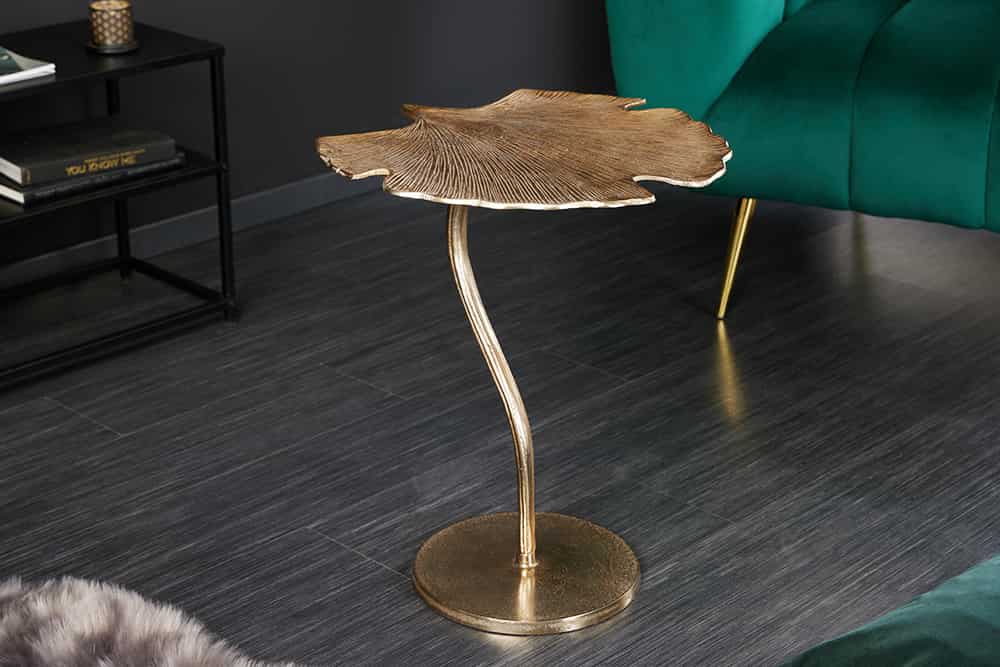 Dekorativer Beistelltisch GINKGO LEAF 55cm gold handmade Metall