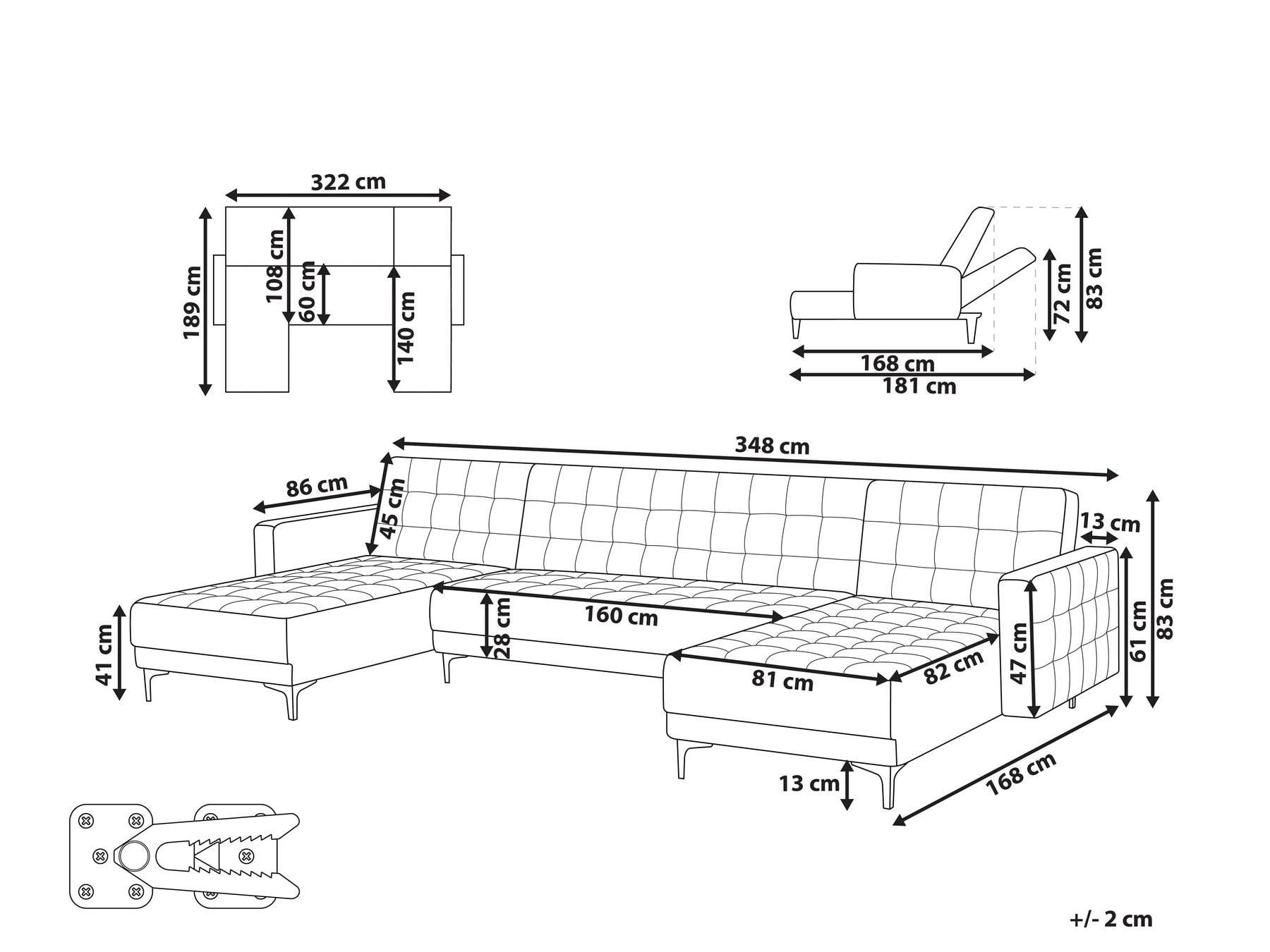 Modulaire U-vormige slaapbank 5-zits ABERDEEN Stof Lichtgrijs