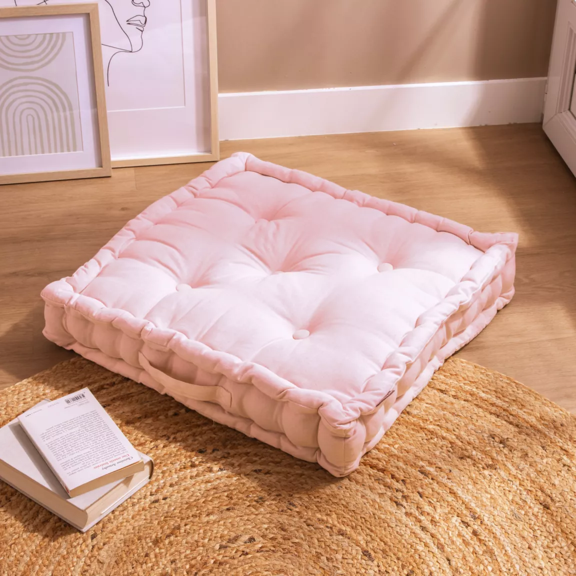 Coussin de sol coton (60 x 60 cm) Pixel Rose poudré