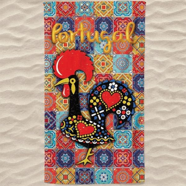 Toalha de Praia Microfibra Azulejos Coloridos Galo de Barcelos Portugal 180 x 100 cm