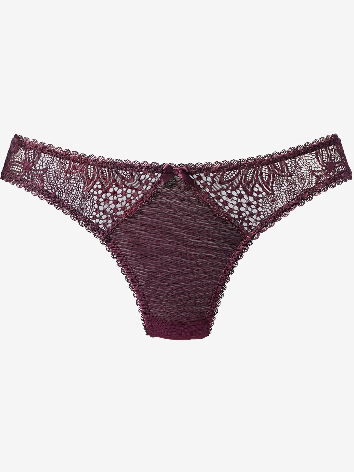 String féminin avec bordures en dentelle discrètes et nœud décoratif