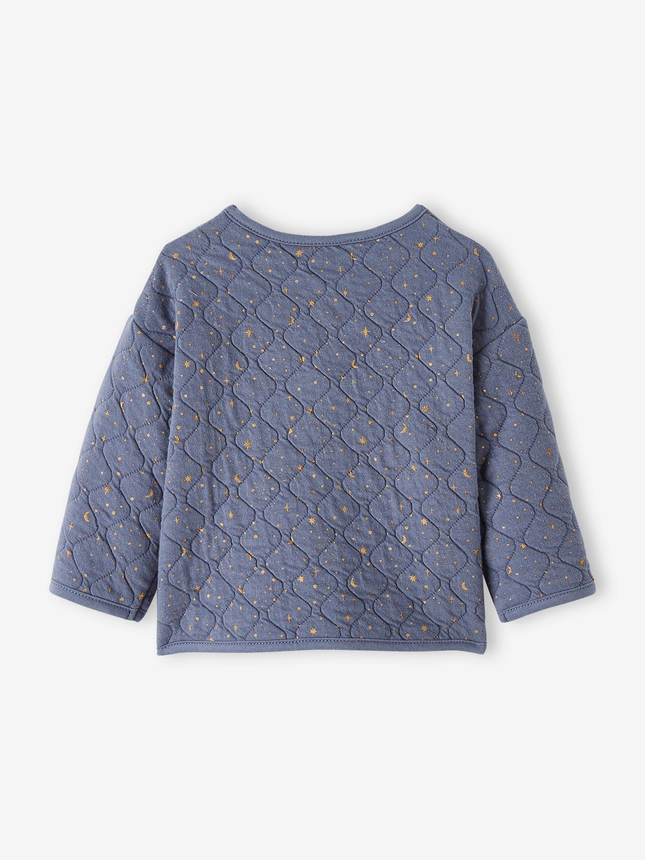 Jaqueta acolchoada com estampa de estrelas, para bebê, tamanho médio, estampa azul.