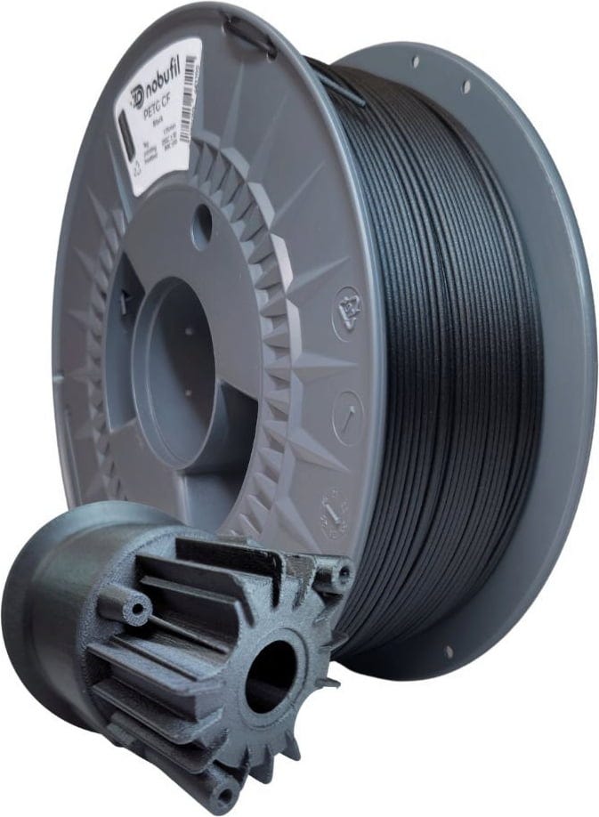 Nobufil  PETG CF Black, 1,75 mm / 1000 g    Mit Kohlenstofffasern verstärktes PETG Filament aus recycelten Industrieabfällen