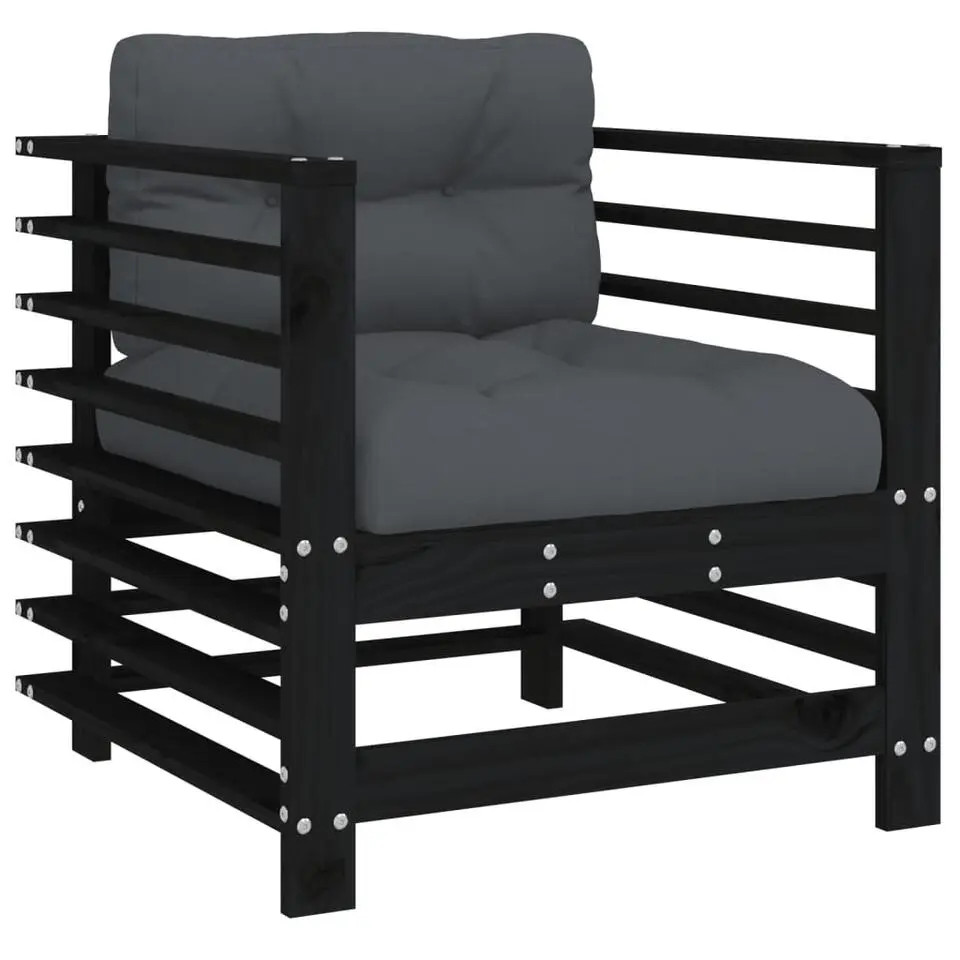 vidaXL - Tuinstoelen - Zwart - Grenenhout - 2 stuks - Met kussens