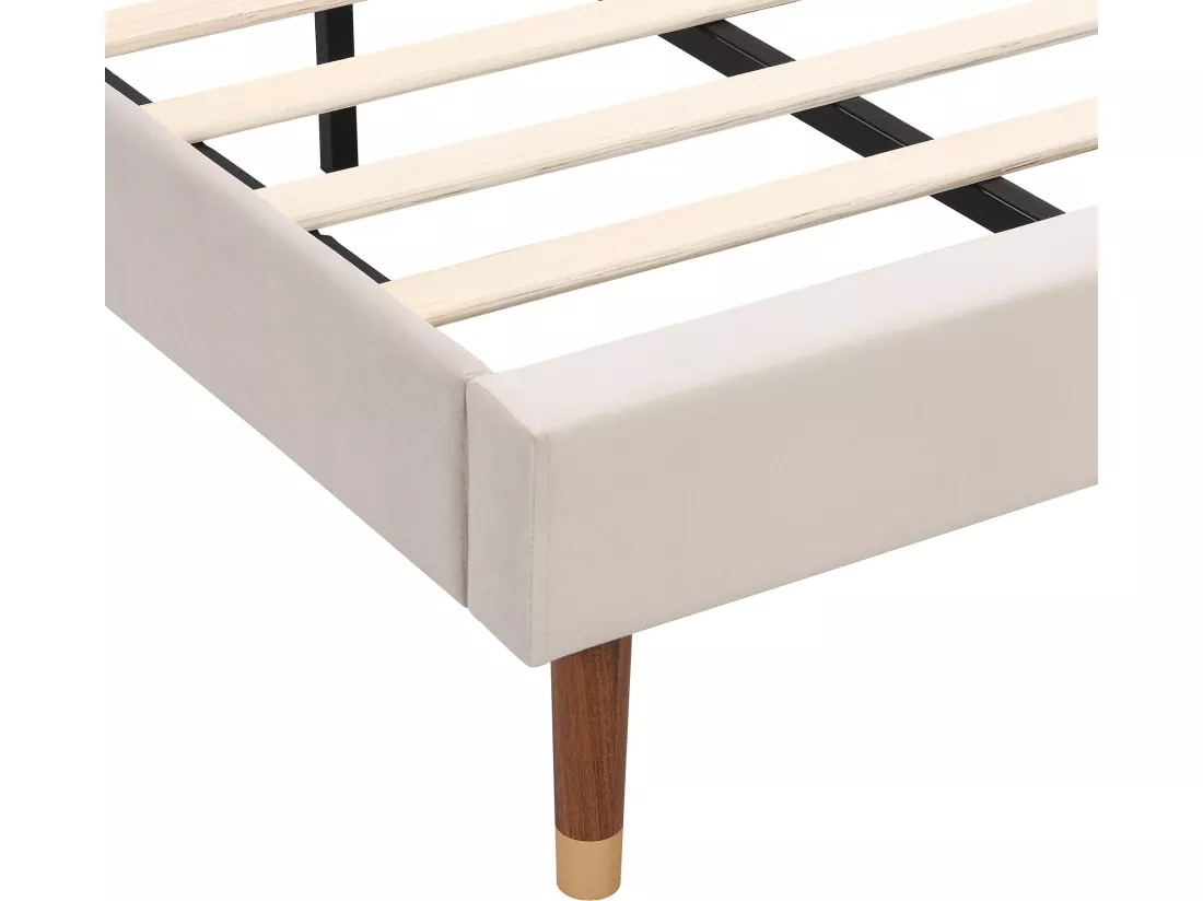 Lit rembourré 90x200cm en velours avec sommier à lattes - Beige