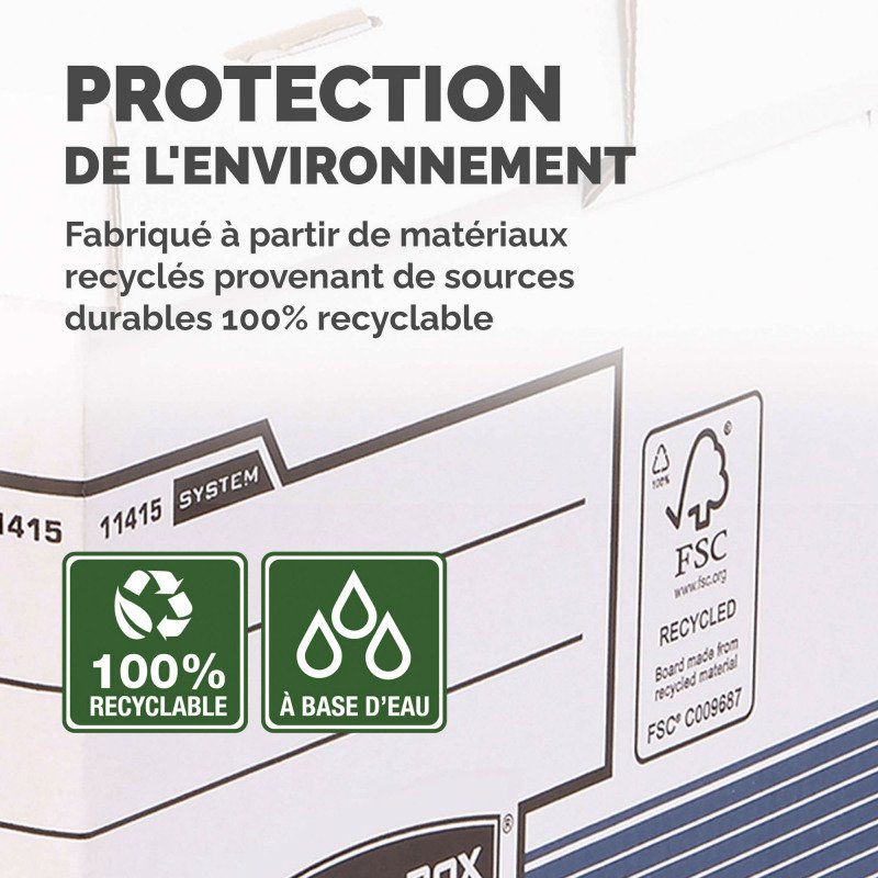 Caisse archives carton maxi automatique Bankers Box by Fellowes Flip top - H 31 x L 39 x P 56 cm - Grande capacité - Bleue