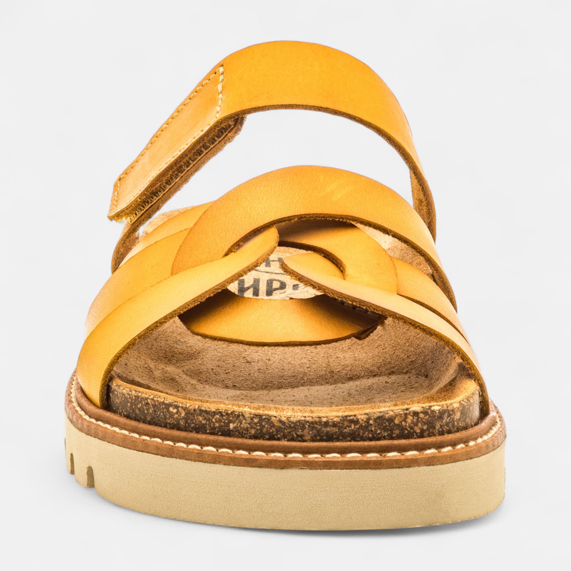 Mules semelle liège Femme en cuir jaune