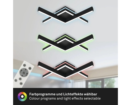 Dimbare LED-plafondlamp, 2 x 9 W, 1000 lm, 2700 K-6500 K CCT RGB, 64,5 x 64,5 cm, zwart, met nachtlampfunctie, geheugenfunctie en afstandsbediening.