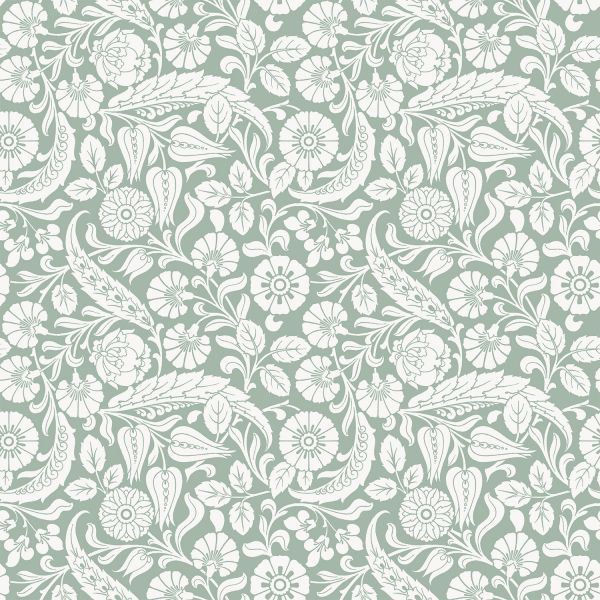 Estahome Bloemmotief Behang II - 0,53 x 10,05 m - Vergrijsd Groen