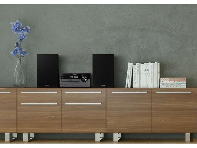 Philips Micro-HiFi Anlage TAM4505/12 Schwarz Mini Stereoanlage mit Bluetooth, CD-Player, DAB -Radio, 3.5 mm Klinke und USB