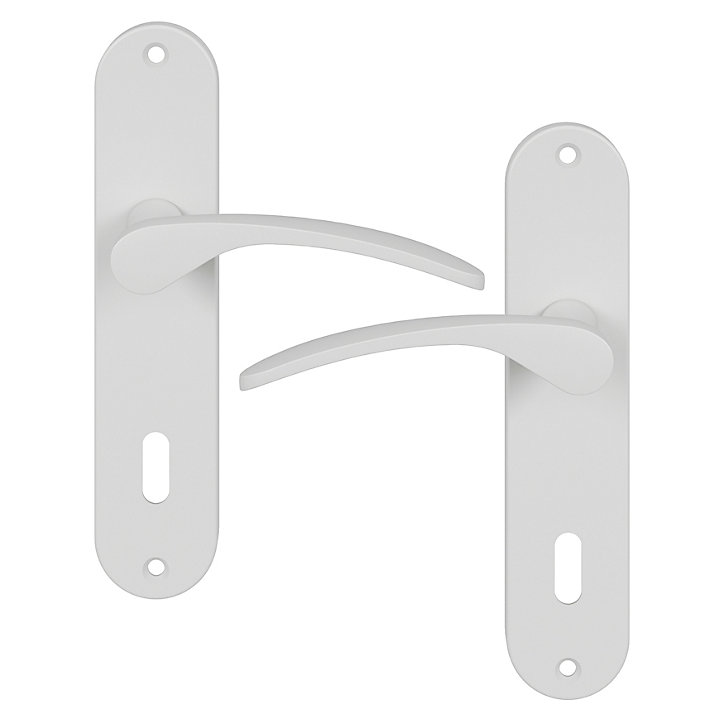 Ensemble poignée sur plaque rond serrure GoodHome Beare mat blanc L.110.5mm x l.40mm entraxe 165mm